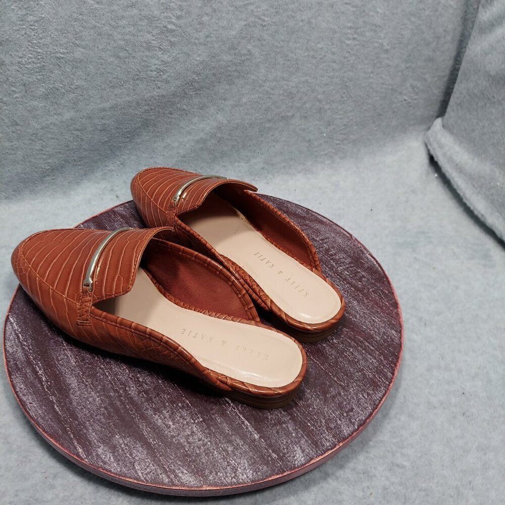 Kelly & Katie Oana Womens Crocodile Embossed Brown Slip-On Mules With Metal Acce - Picture 4 of 8